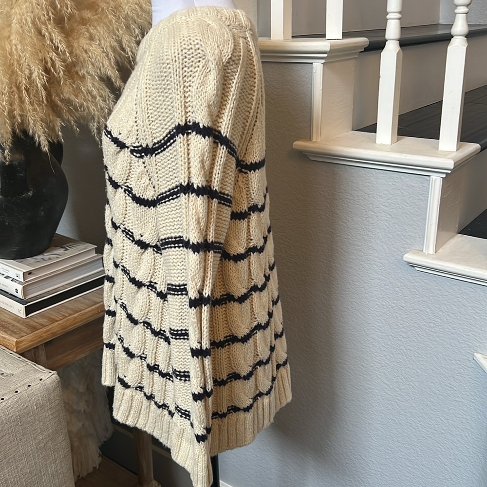 J.Jill Womens Sweater Ivory Blue Stripe Cable Knit Nautical Crew Neck SZ Large - Picture 4 of 8